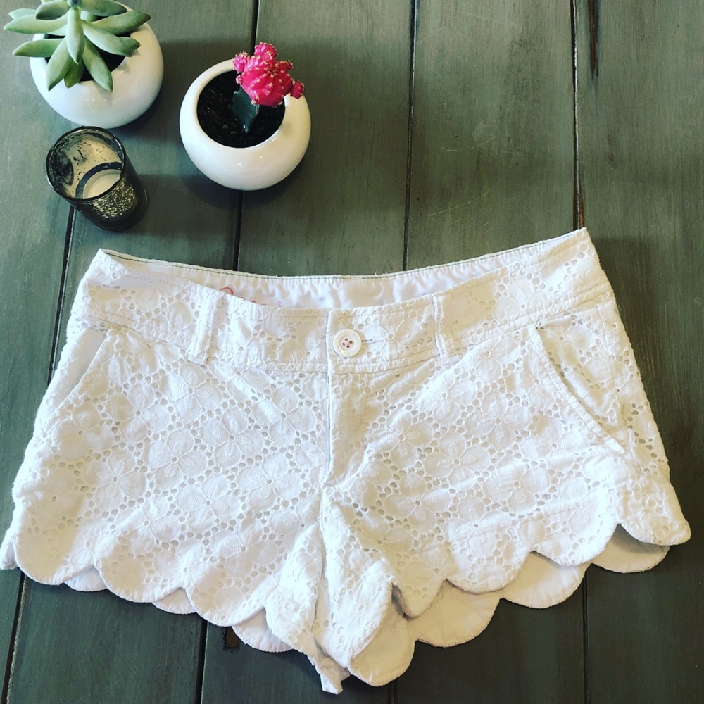 White Lilly Pulitzer Scallop Eyelet Shorts
